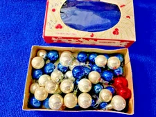 Vintage Shiny Brite Mini Feather Tree Ornaments, 23 Gold, 23 blue, 2 red