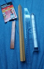 4 VINTAGE Measuring Tools, Roll-O-Ruler,tri Ruler, Metric Card, Original,old