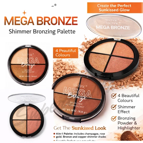 Technic Bronzing Powder Highlighter Pressed  MEGA BRONZE Compact Shimmer Effect - Picture 2 of 4