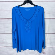 Susan Graver Top Womens 3X Blue Liquid Knit B...