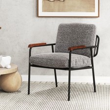 Metal Frame Reading Chair Bedroom Modern Armchair with Back Pillow-Gray