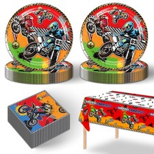 41pcs Dirt Bike Party Supplies ,include 20 Plates, 20 Napkin and 1pcs Tablecl...