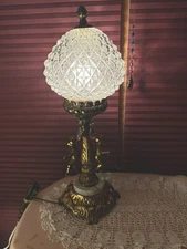 Hollywood Regency Crystal & Marble Cherub Table Lamp (Mid-Century, Working)
