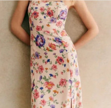 NWT Sezane Rosella Midi Silk Pink Floral Dress- Monday Print- Size FR42/US10