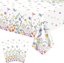 4 Pcs Spring Floral Tablecloth Wildflower Butterfly Table Cover Flower