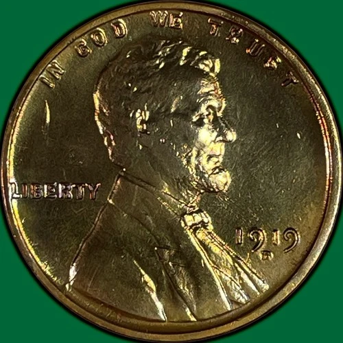 1919-D Lincoln Wheat Cent Extremely Fine XF Coin, Harshly Cleaned #34385