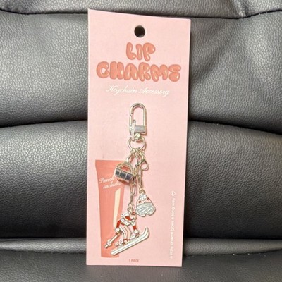 Line Modern Lip & Skier Charm Key Chain Silver Pink Metal Women Sports