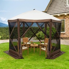 10X10 Ft Pop Up Gazebo Tent Pop-Up Screen Tent 6 Sided Canopy Sun Shelter