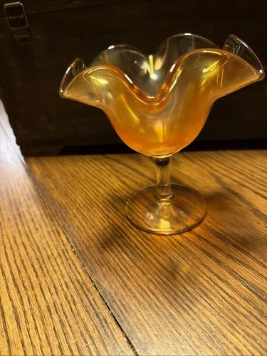 Fenton "Plain Jane" Ruffled Marigold Carnival Glass Compote circa 1910 NICE!
