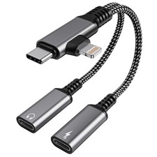 USBC Splitter 1 in 2 Out USB Headphone and Charger Adapter -  Lightning to D...