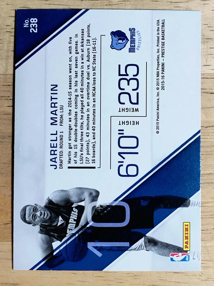2015-16 Prestige #238 Jarell Martin RC - Image 2 of 2