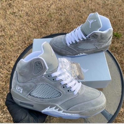 #ad Jordan Air Jordan 5 Retro Wolf Grey Suede High Top Lace Up Men#x27;s Sneakers $230.00