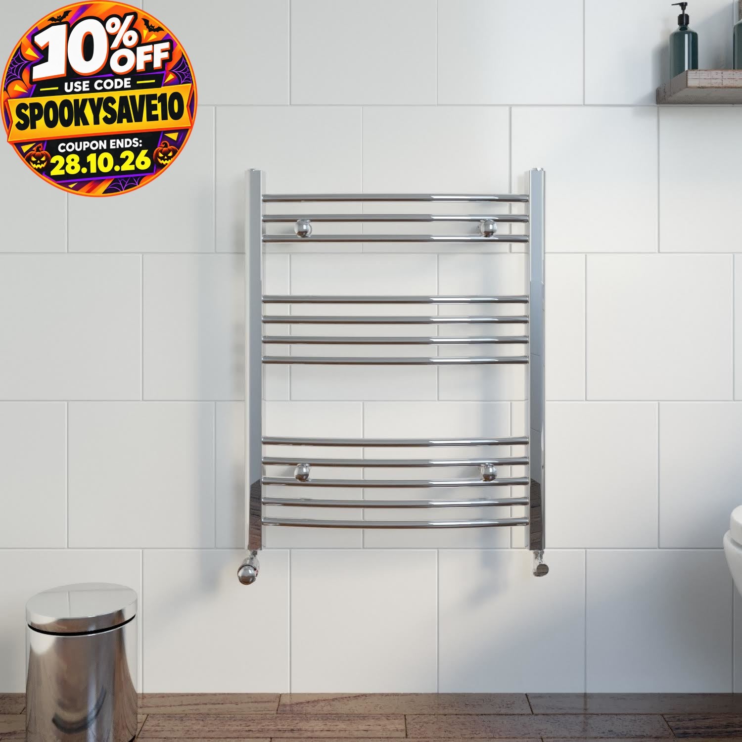 RadiLux Curved Heated Towel Rail Chrome - 750 x 600mm