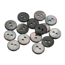 15Pcs Shell Button 2 Hole 10mm Flat Mother of Pearl Buttons Black/Silver