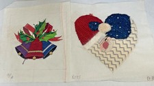 2 PARTIALLY DONE CHRISTMAS NEEDLEPOINT CANVASAS, BELLS  PATRIOTIC SANTA