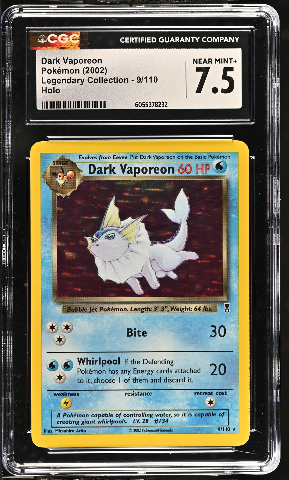 DARK VAPOREON Legendary Collection Holo Rare #9 CGC 7.5 Vintage Pokemon
