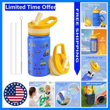 14 oz Kids Water Bottle with Straw Lid, Vacuum Insulated Stainless Steel Meta...
