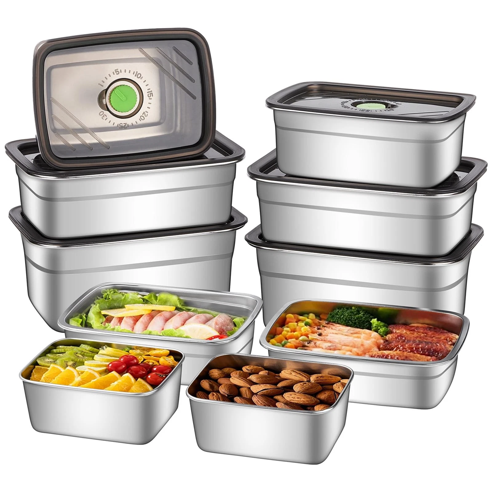 10-Piece Stainless Steel Food Storage Container Set with Airtight Lids - Dura...