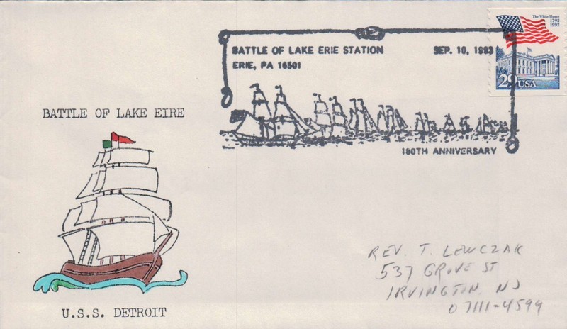 Battle Lake Erie, 180th Anniv. pictorial pmk. Erie PA 1983 Rev. Lewczak cachet