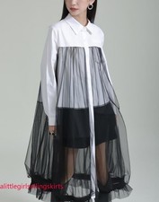 Womens Mesh Patchwork Casual Oversize Loose Fashion Long Sleeves Shirt Dress