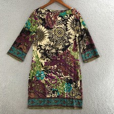 Indication by Edi Shift Dress Womens 10 Boat Neck 3/4 Sleeve Paisley Multicolor