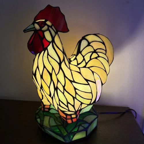 Vtg Rooster Table Lamp Tiffany Style Night Light Chicken Stained Glass Works