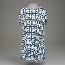 Ann Taylor Loft Dress M Gray Floral Scroll Short Sleeve Knit Boho Tunic Cottage