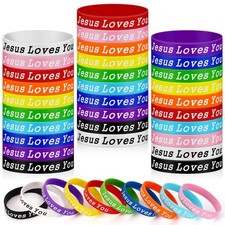 42pcs Jesus Loves You Silicone Bracelets Bulk Colorful Christian Jesus Rubber...