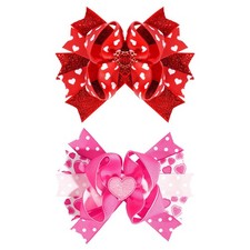 ANBALA 2PCS Hair Bows for Women Girls Red Pink Hair Bows Cute Heart Hair Clips