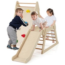 3-In 1 Jungle Gym Playground for Toddlers w/ Extended Slide  Wooden Climber