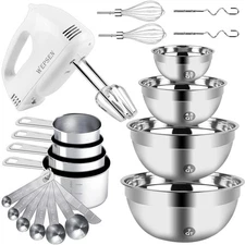 WEPSEN Hand Mixer Electric Mixing Bowls Set 5 Speeds Handheld Mixer with 4 Ne...