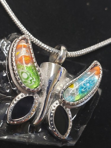 anavia wholesale Crystal Flower Patch Butterfly Cremation Memorial Necklace 22"