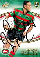 Signed 2007 South Sydney Rabbitohs NRL Select Invincible Card - David Peachey