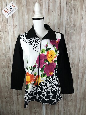 Harmony Sweatshirt Womens Large Floral Beaded Full Zip Sweater Pullover N106