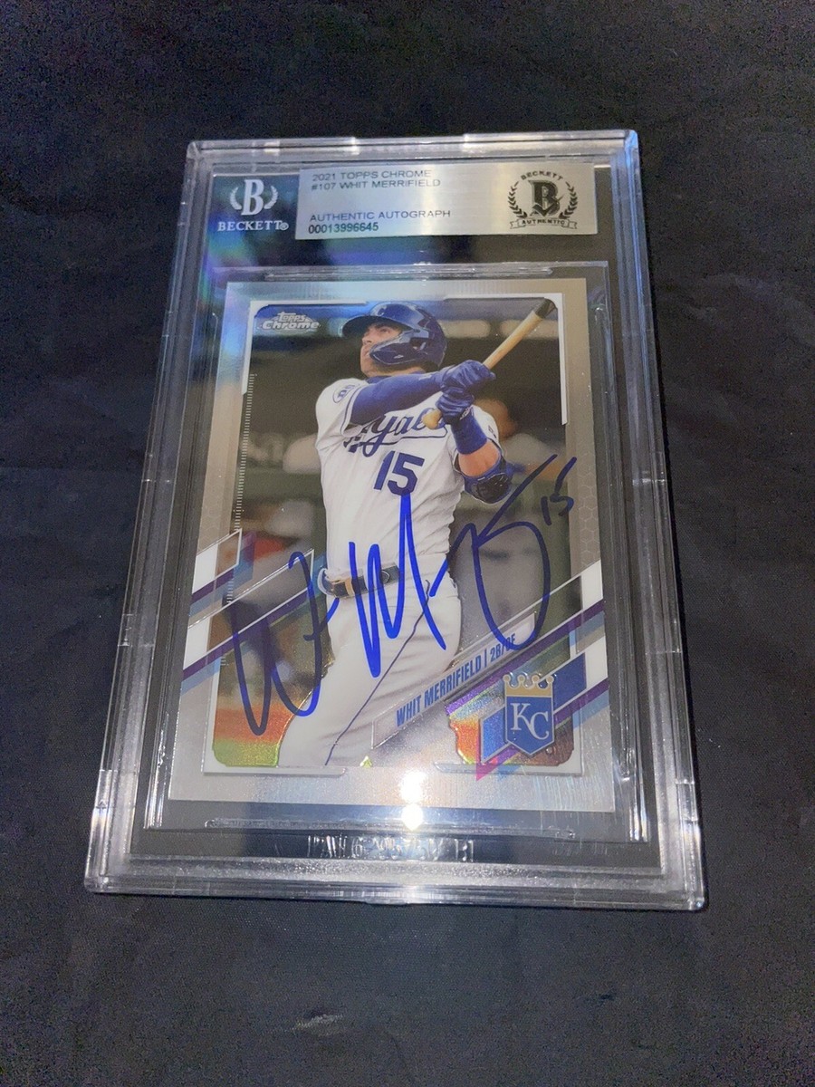 Whit Merrifield Signed 2021 Topps Chrome #107 Trading Card Beckett