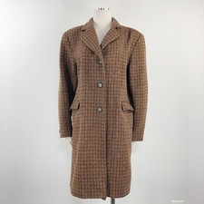 Vtg Larry Levine Woolrich 12 Coat Brown Camel Tweed Plaid Oversize Midi Length V