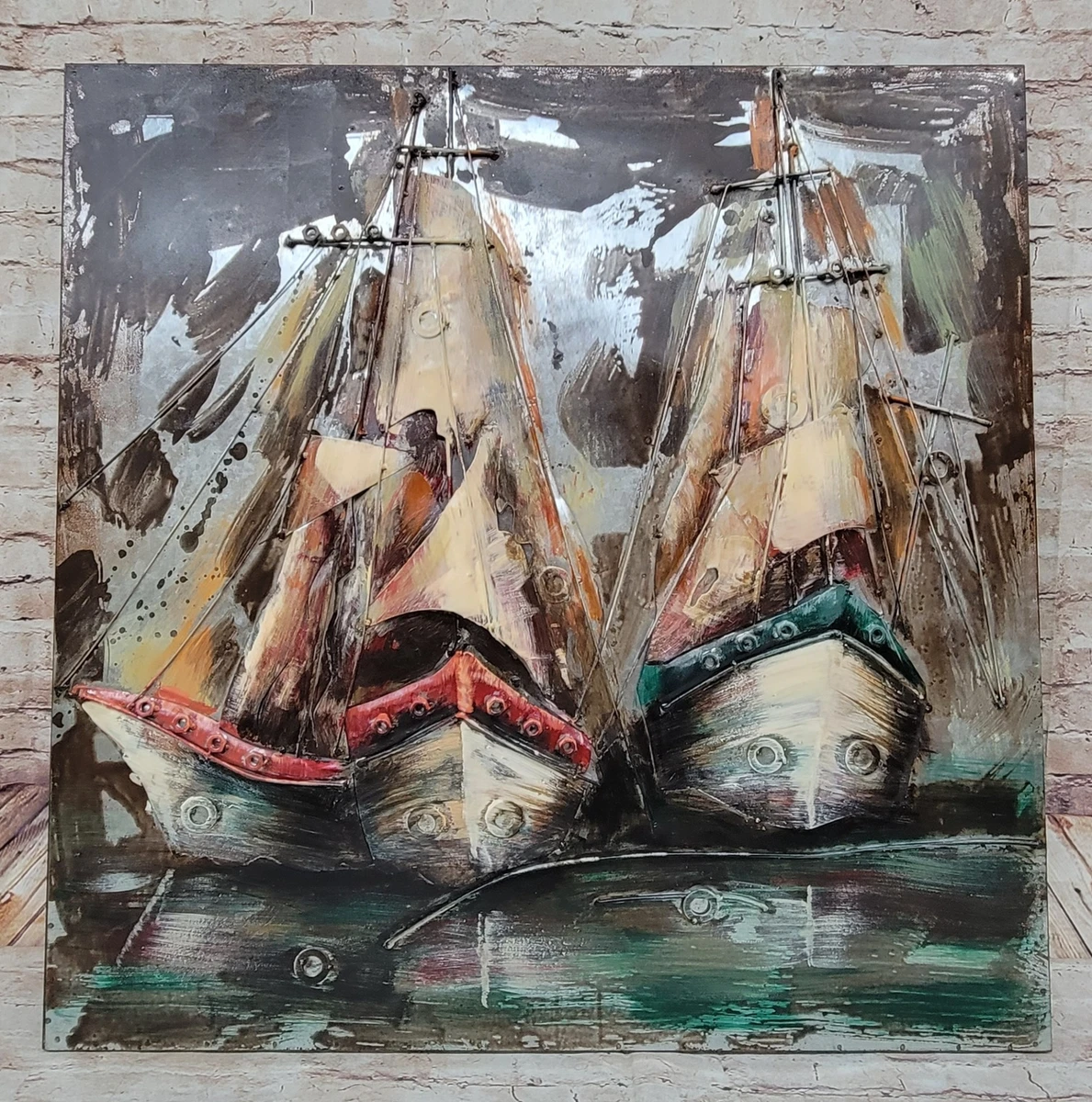 Night boats Original oil painting Nautical wall Art 3d wall Art