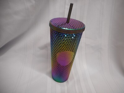 New Starbucks Venti Tumbler 24oz Black Bling Oil Slick Studded NWT Fall 2023