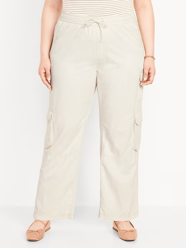 Old Navy Mid-Rise Cargo Pants Womens XL Cream White Wide Leg Drawstring NEW