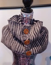 KRAZY KAT 100% Acrylic 10 Knit Scarf Black and White  58" X 12" 