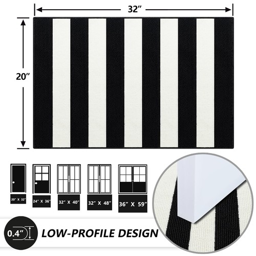 Black and White Striped Outdoor Rug 20"x32" Non Slip Absorbent Layered Doorma... - Picture 6 of 8