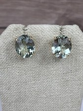 14k Yellow Gold Green Amethyst Prasiolite Quartz Stud Earrings 5.6 grams 5/8" PP
