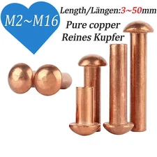 Length 3~50mm Solid Pure Coppe Round Head Rivets Din 660 M2 M2.5 M3 M4 M5 M6 M8