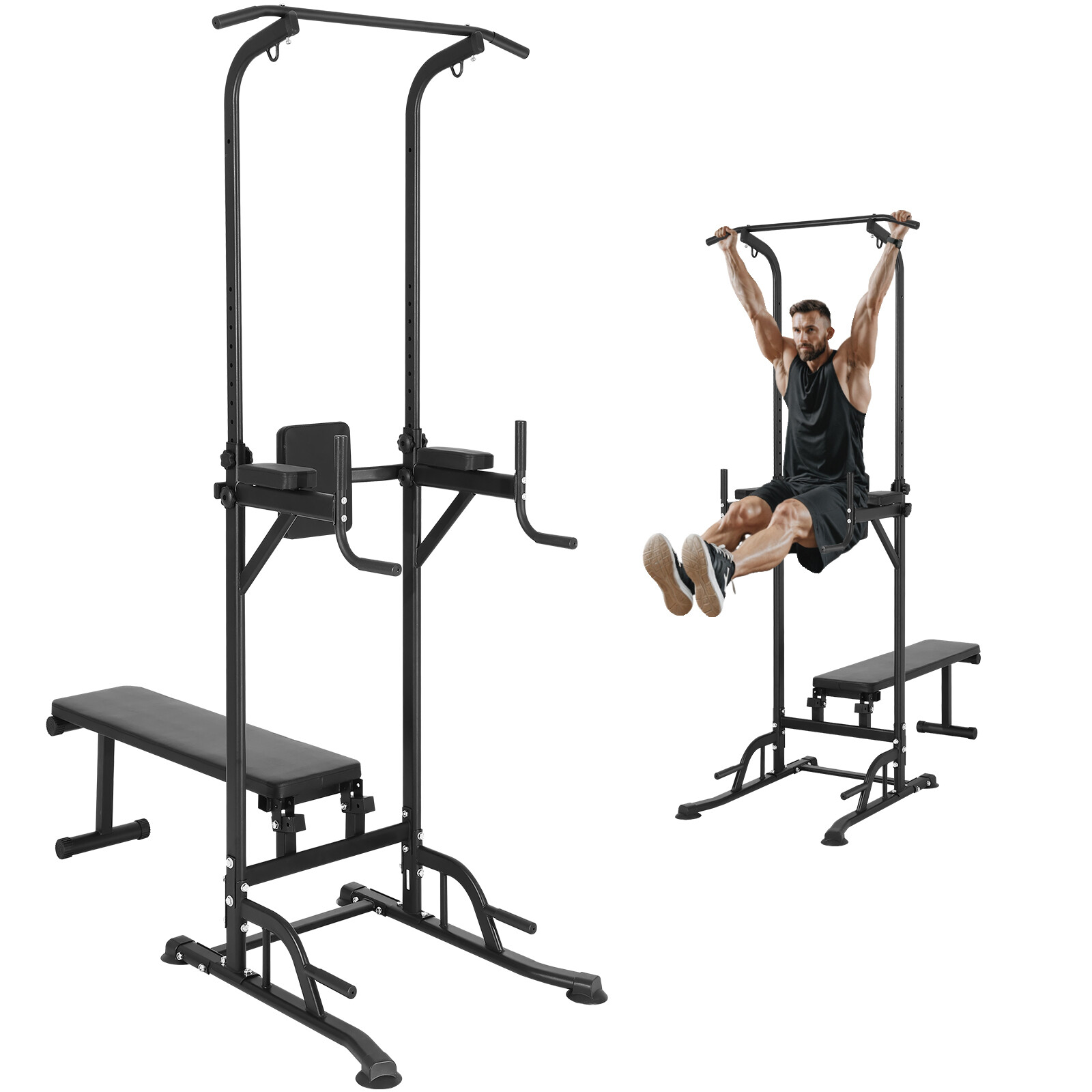 VEVOR Silla Romana Barra de Dominadas Altura Regulable 10 Niveles con Banco