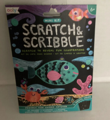 OOLY Scratch & Scribble Mini Kit Friendly Fish Guided Artwork N. Age 6+ NIP.