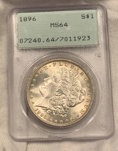 1896 P Morgan Silver Dollar OGH RATTLER MS64 Pcgs BU Unc Ms 64 Toning
