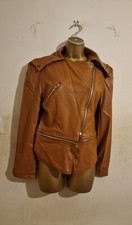 Brown Camel Tan Leather Stud Zip Gothic Rock Sexy Crop Long Biker Jacket 8 10 12