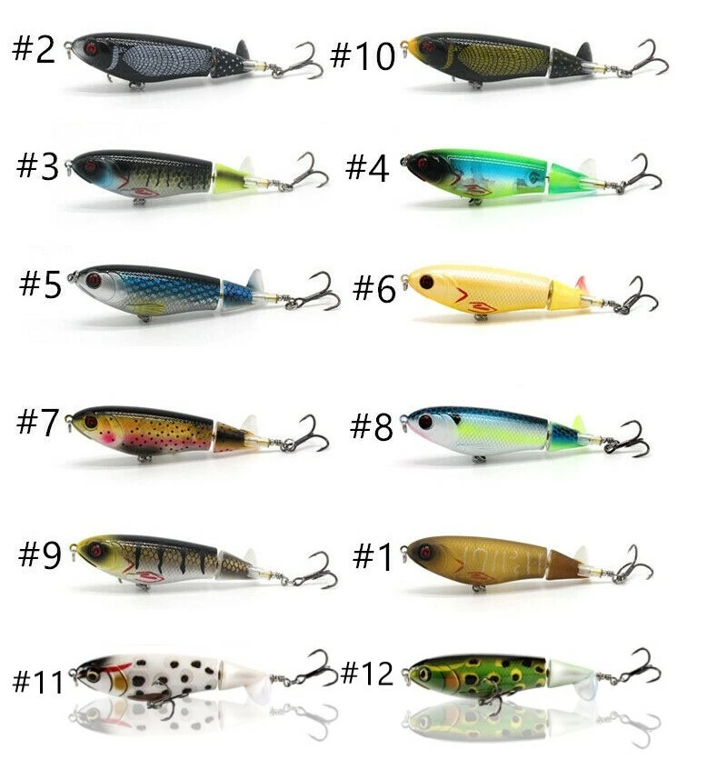 Señuelo de pesca Whopper Plopper 90 estilo 105 mm 17 g Topwater Popper - Lote de 12 colores Foto 2 de 4