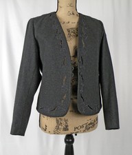 SASSON PARIS NEW YORK Jacket Blazer Womens Sz 12 Gray with Embroidered Cut-outs