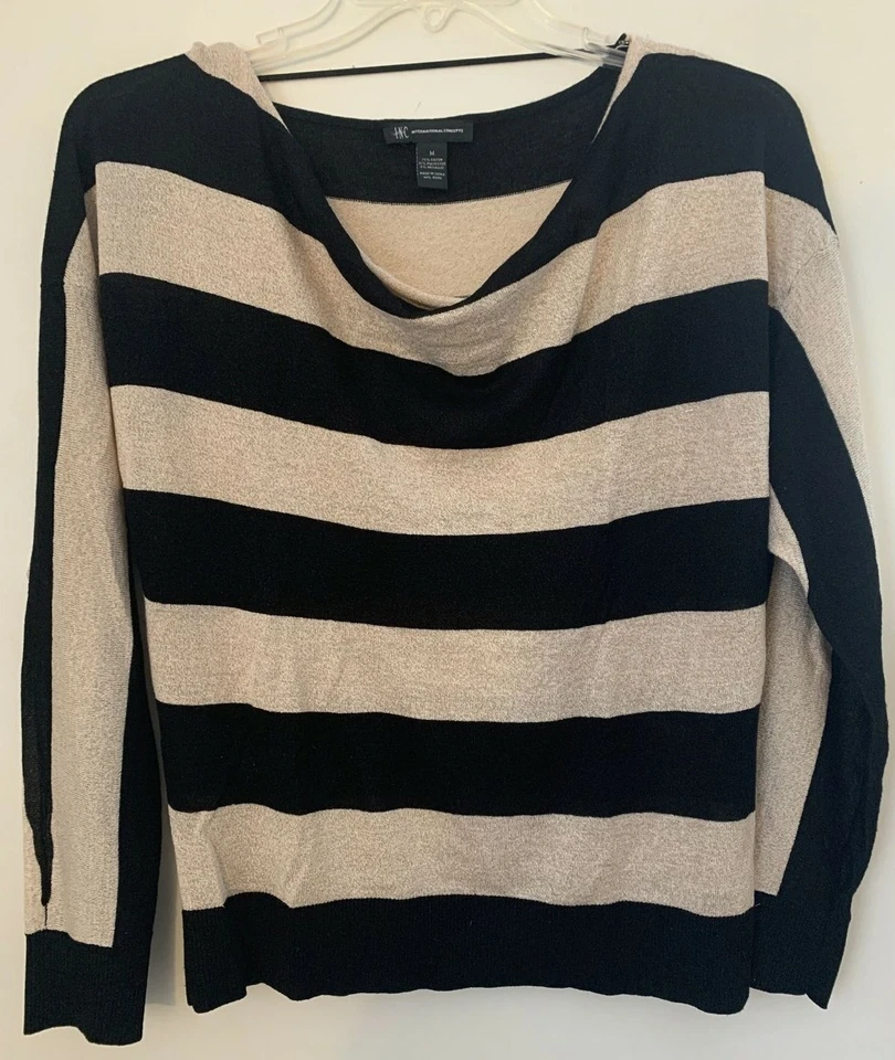 Suéter de punto a rayas INC para mujer Pullover Cascada negro dorado talla mediana Foto 4 de 4